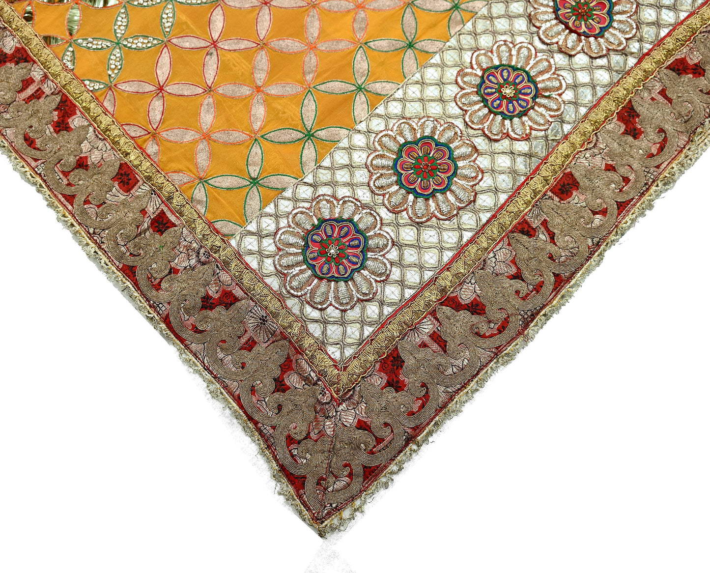 Indian Pre-Owned Heavy Hand Embroidered By Designer Anamika Khanna Dupatta Saffron Pure Georgette Silk Wedding/Party