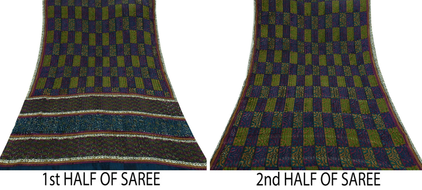 Women Vintage Sari Multi Pure Georgette Silk Woven Printed Sarees Craft Fabric Sewing 5Yd Soft Dress Making Zari Border Crafting Quilting