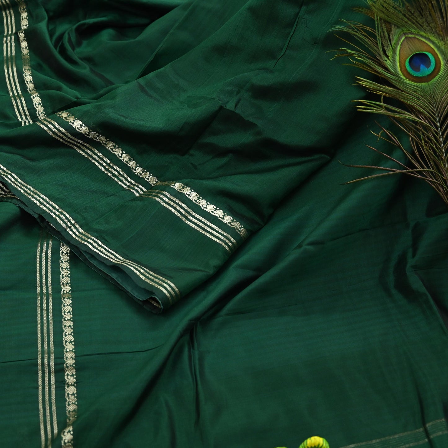 Indian Vintage Sari Green Mysore Silk Woven Sarees Craft Fabric 5Yd Ethnic South silk Dress Making Crafting Upcycle Quilting Zari Border