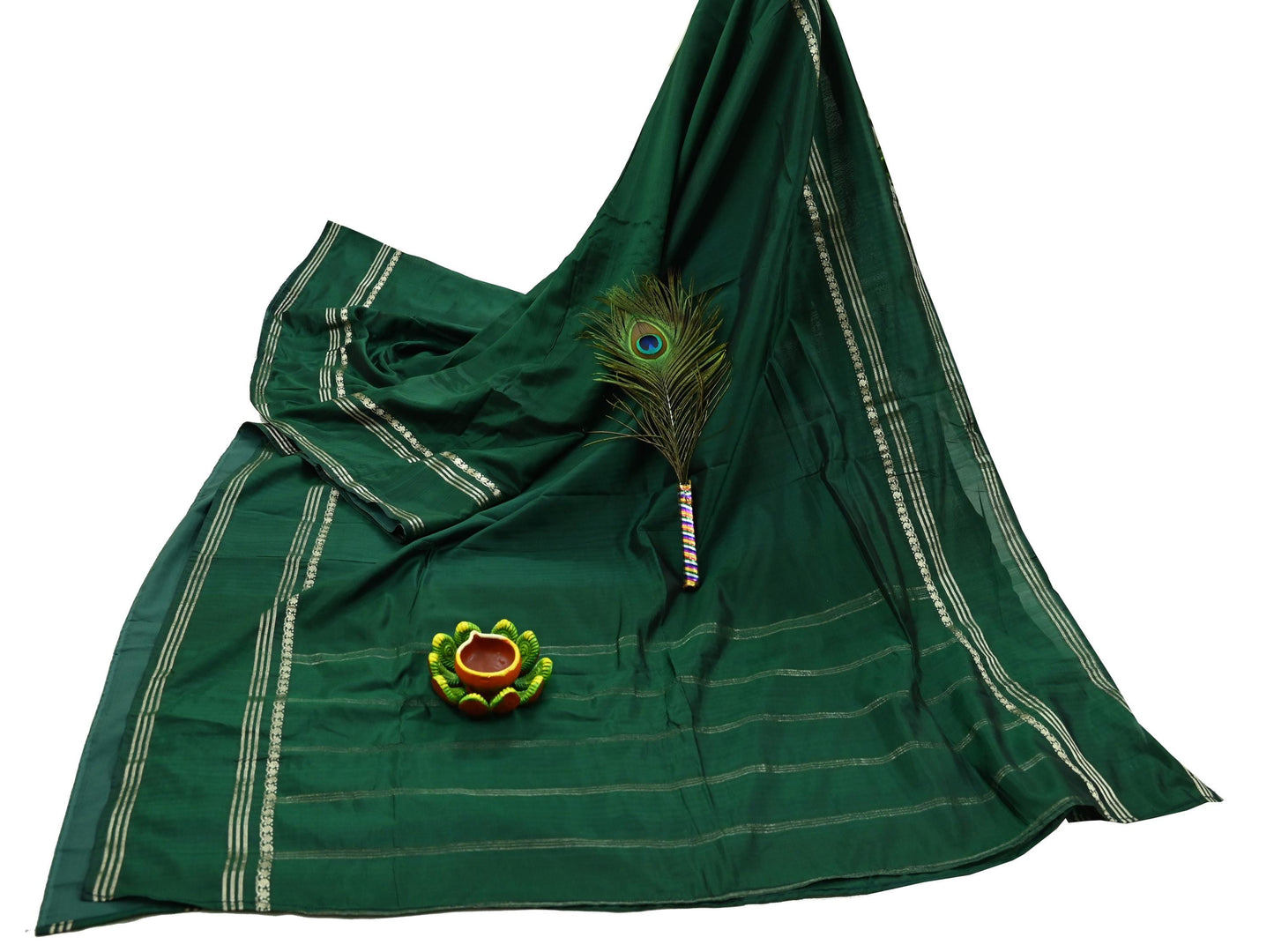 Indian Vintage Sari Green Mysore Silk Woven Sarees Craft Fabric 5Yd Ethnic South silk Dress Making Crafting Upcycle Quilting Zari Border