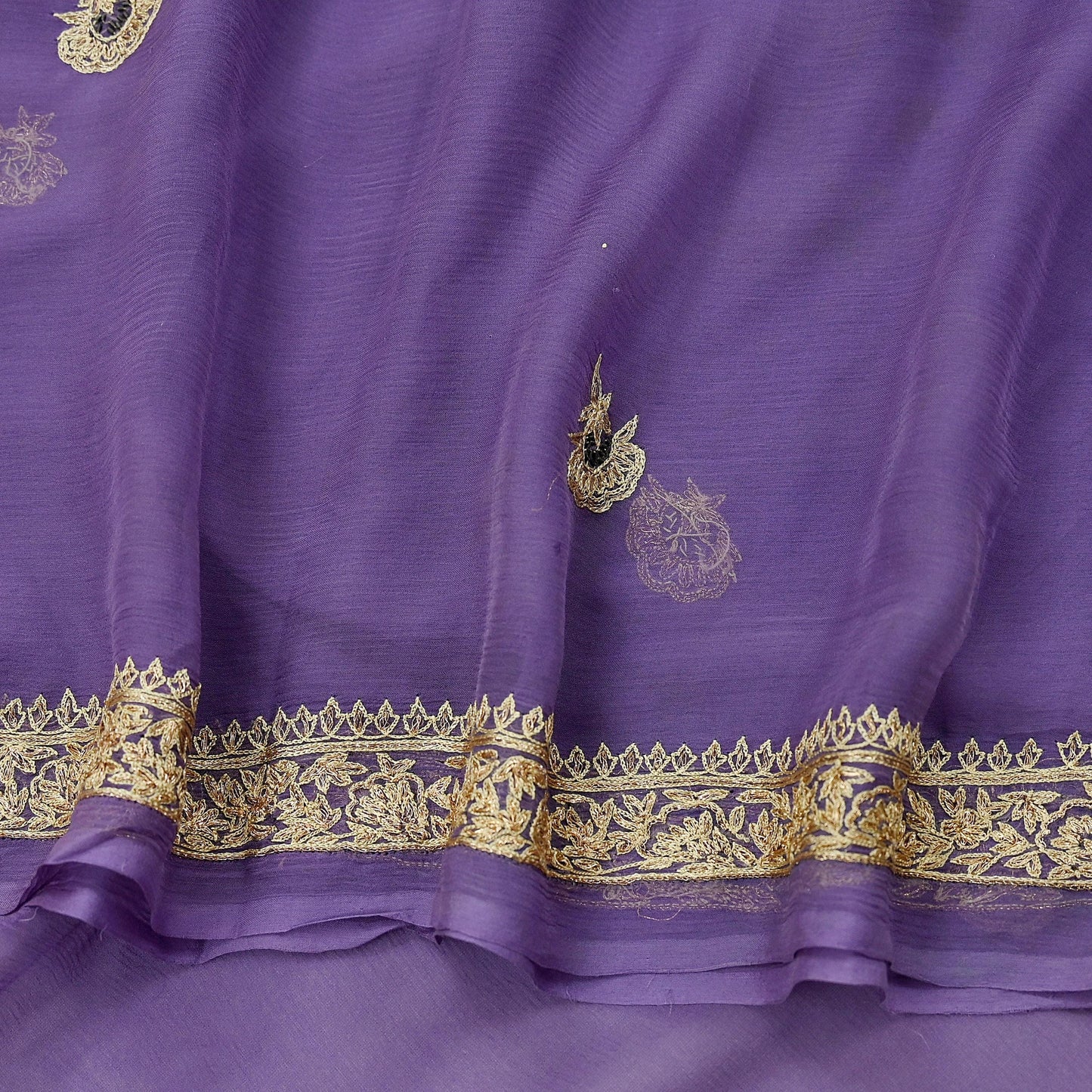 Indian Women Vintage Purple Dupatta Pure Chiffon silk Long Stole Hand Embroidered Hijab Scarves Veil Wrap soft Zari Zardozi