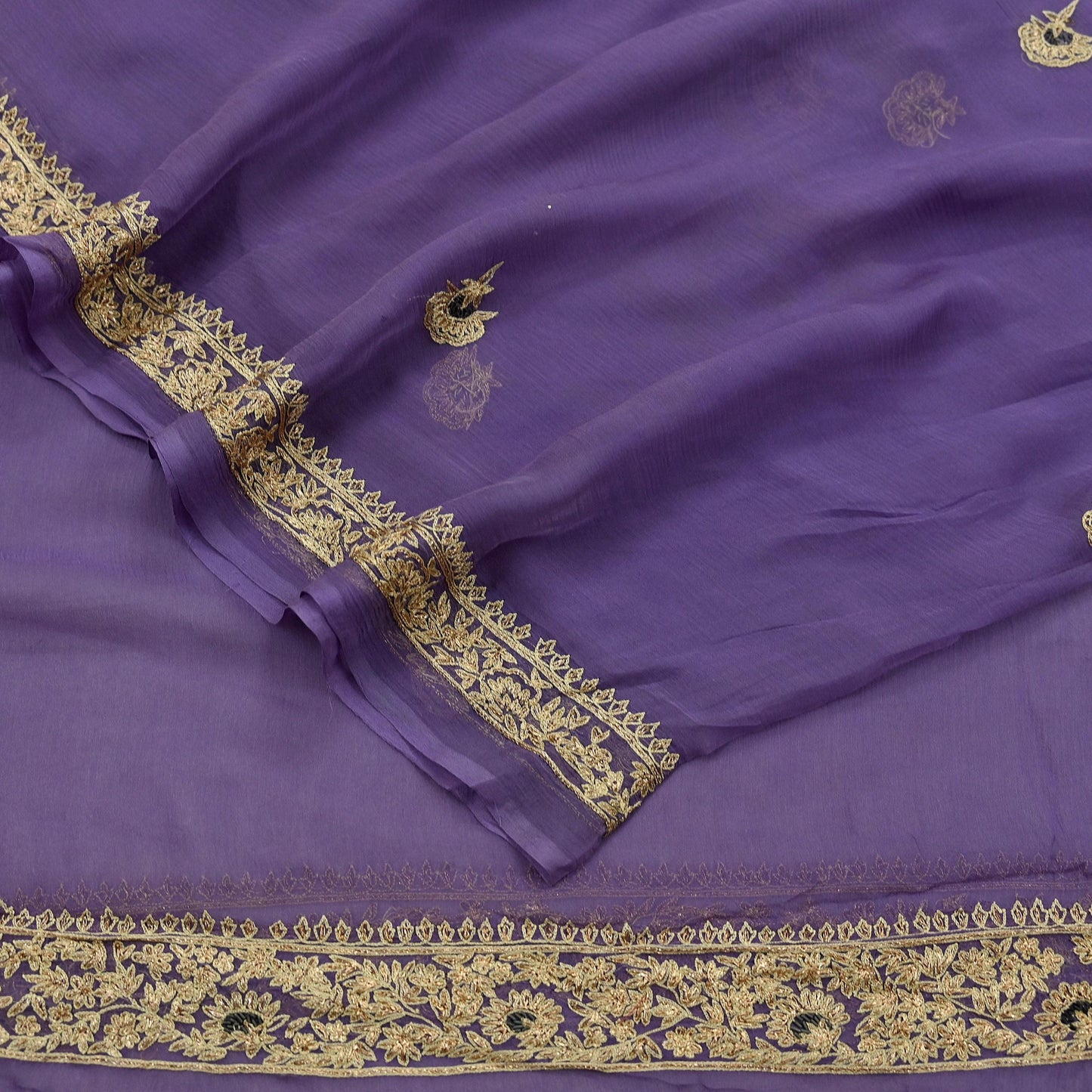 Indian Women Vintage Purple Dupatta Pure Chiffon silk Long Stole Hand Embroidered Hijab Scarves Veil Wrap soft Zari Zardozi