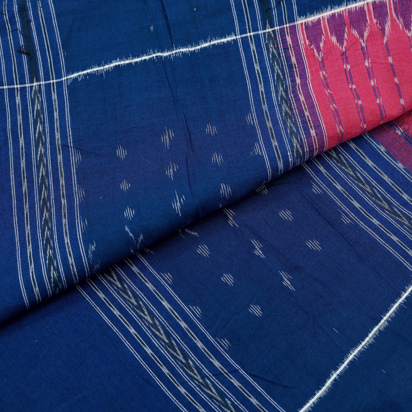 Indian Vintage Dupatta Blue & Pink Long Stole Hand woven Sambalpuri Ikat Hijab Pure Cotton Scarves Veil