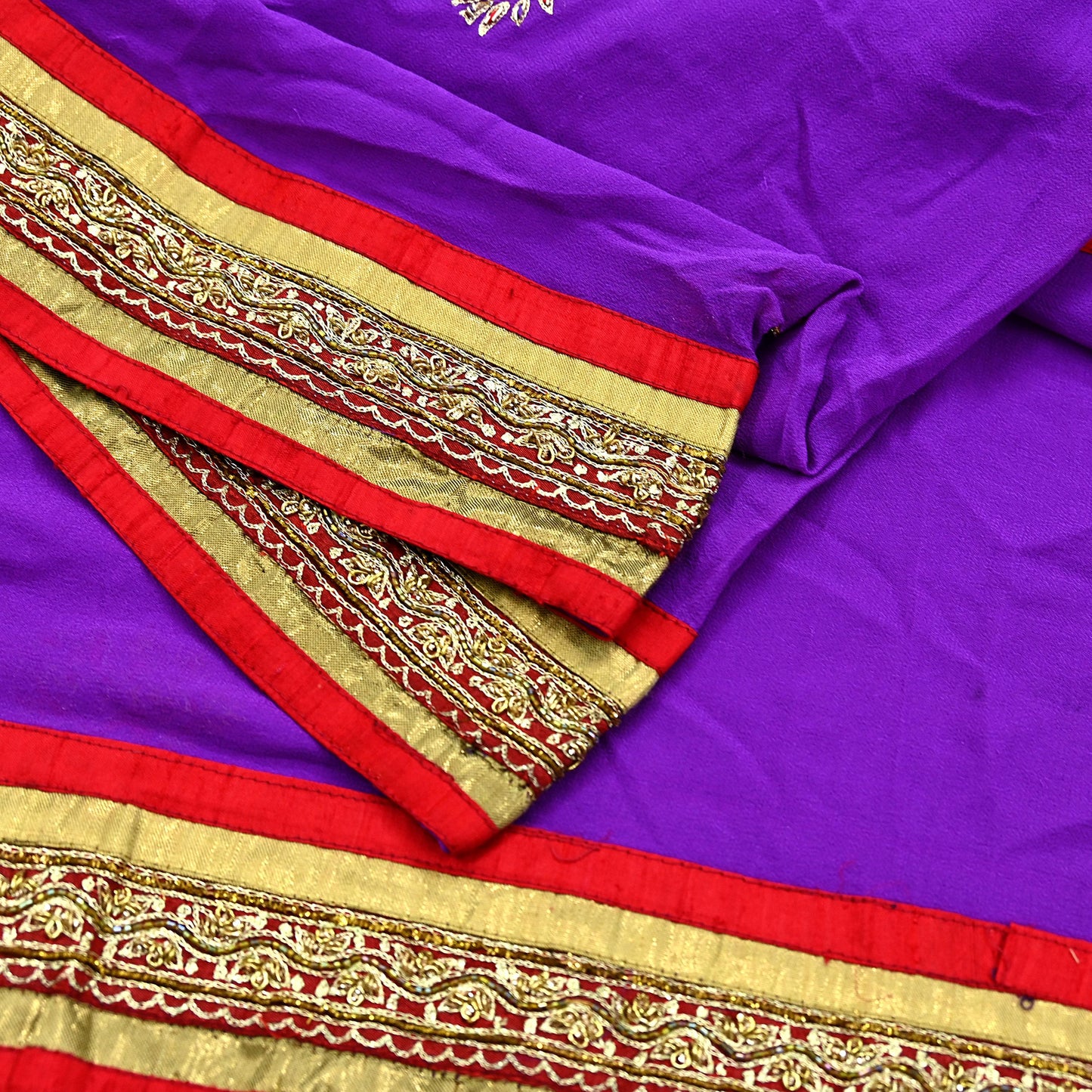 Indian Vintage Heavy Purple Dupatta Pure Georgette Silk Long Stole Hand Embroidered Scarves Zardozi