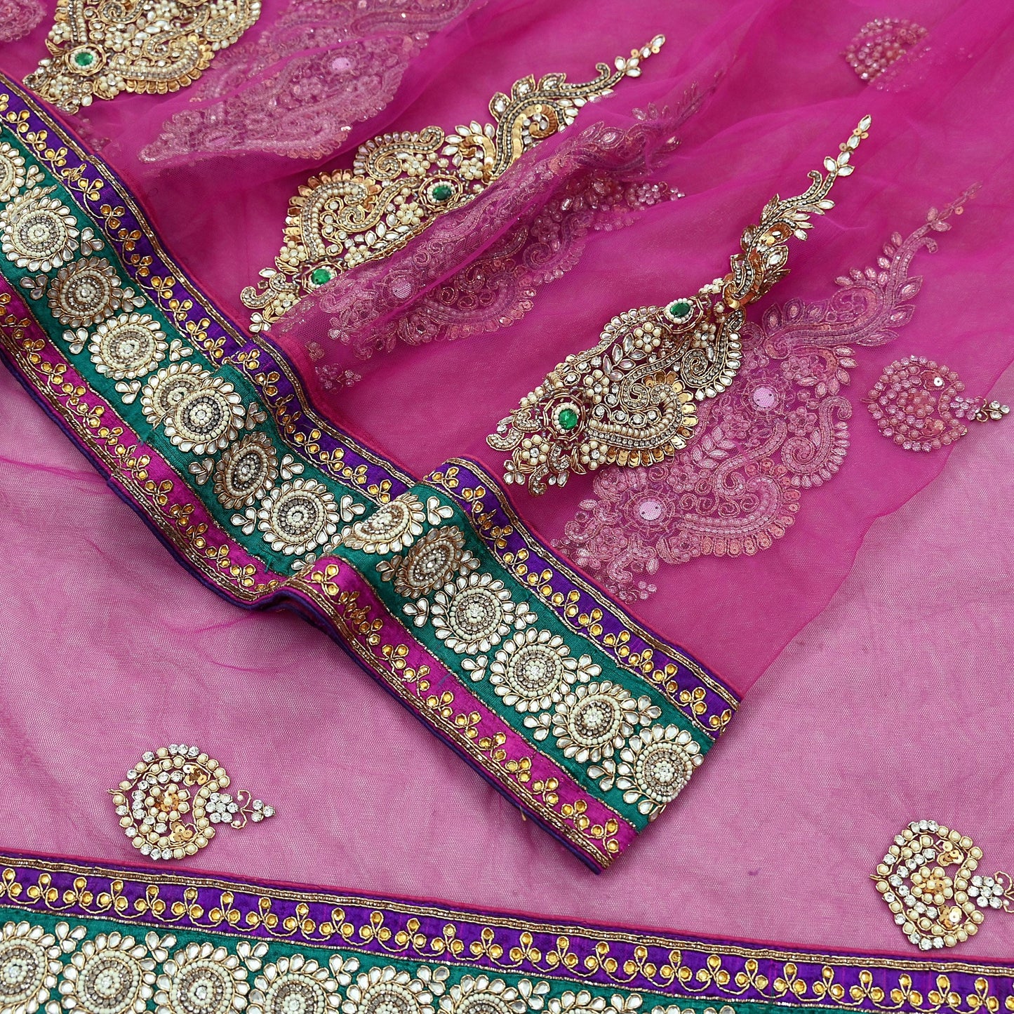 Indian Vintage Heavy Sari Purple Net/Mesh Embroidered Sarees Fabric 6Yd Sewing Soft Green Sequins Floral Zari Bridal/wedding Saris