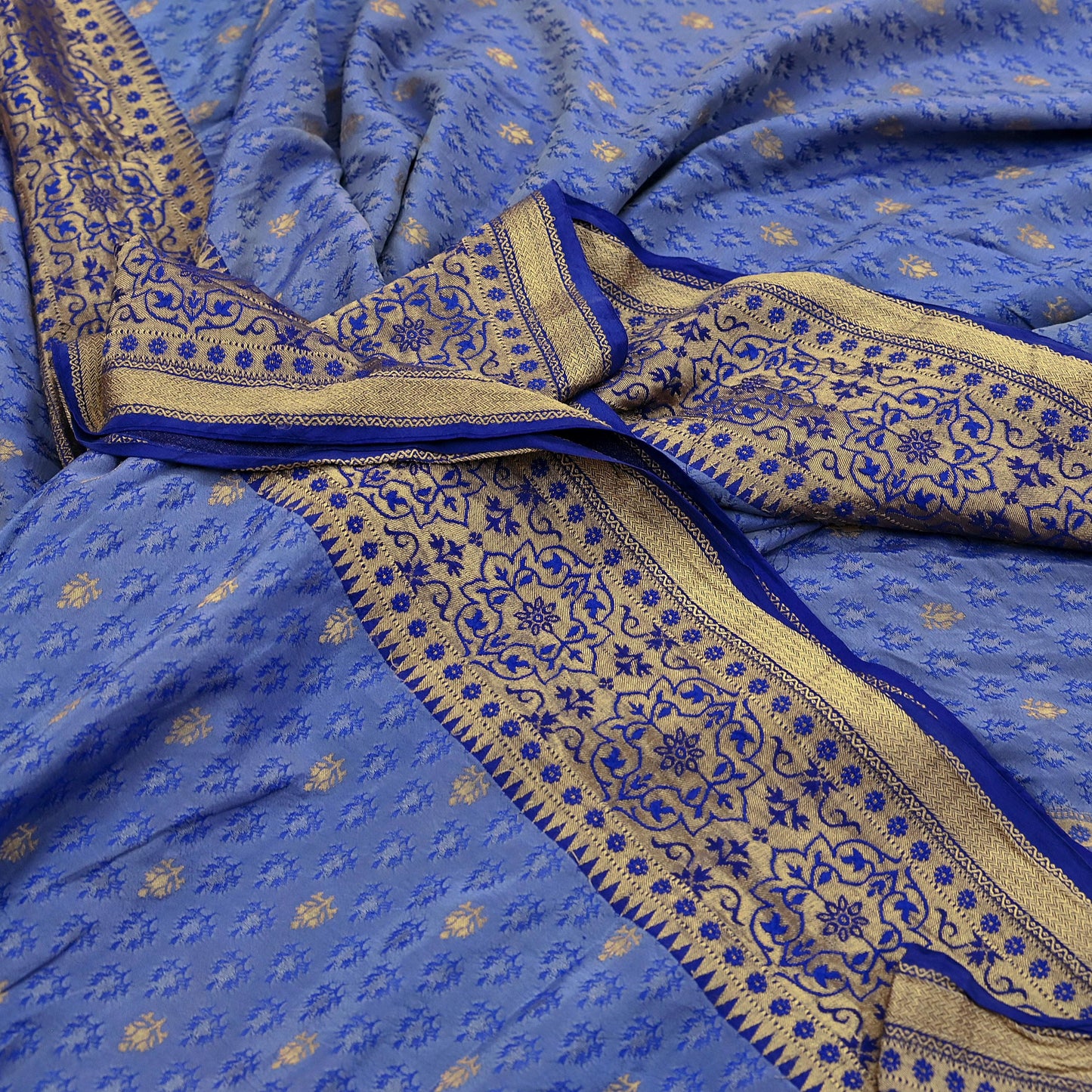 Indian Vintage Heavy Blue Saree Pure Silk Hand Woven Sari Craft Fabric 5Yd Sewing Soft Ethnic Zari Dress Making Wedding Sari