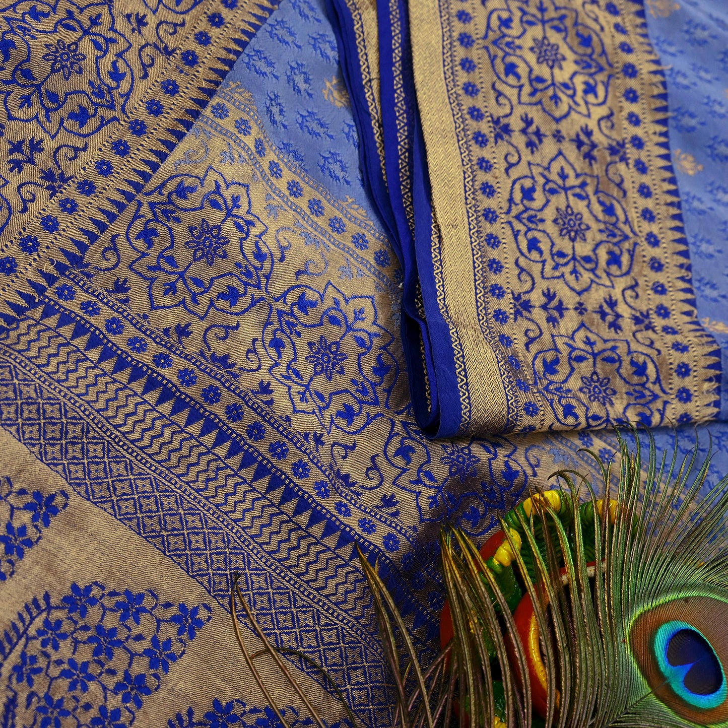 Indian Vintage Heavy Blue Saree Pure Silk Hand Woven Sari Craft Fabric 5Yd Sewing Soft Ethnic Zari Dress Making Wedding Sari