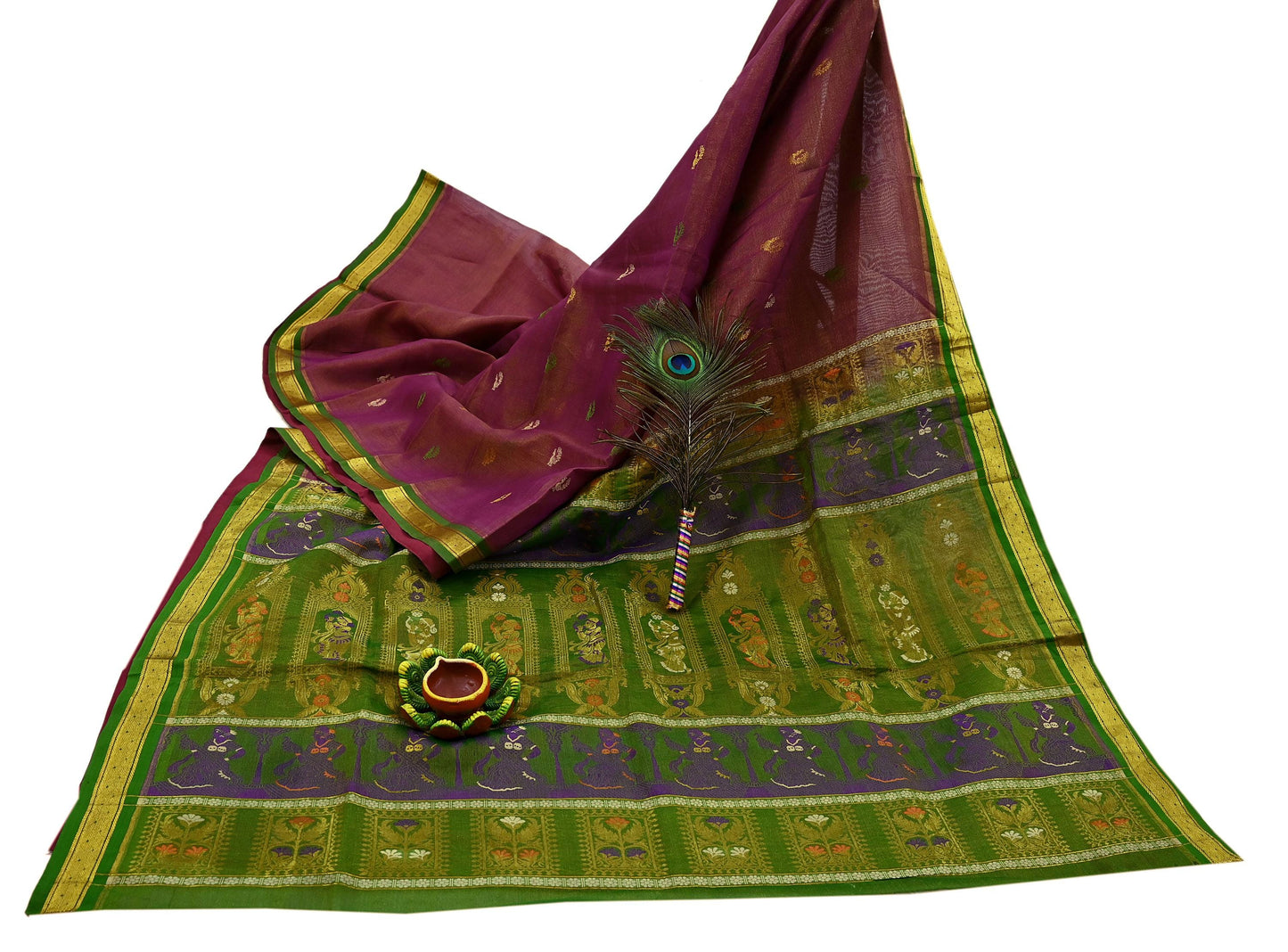 Indian Vintage Heavy Green & Pink Kanjivaram Saree 100% Pure Silk Sari Zari 5Yd Floral Crafting Dress making Crafting Bollywood sari