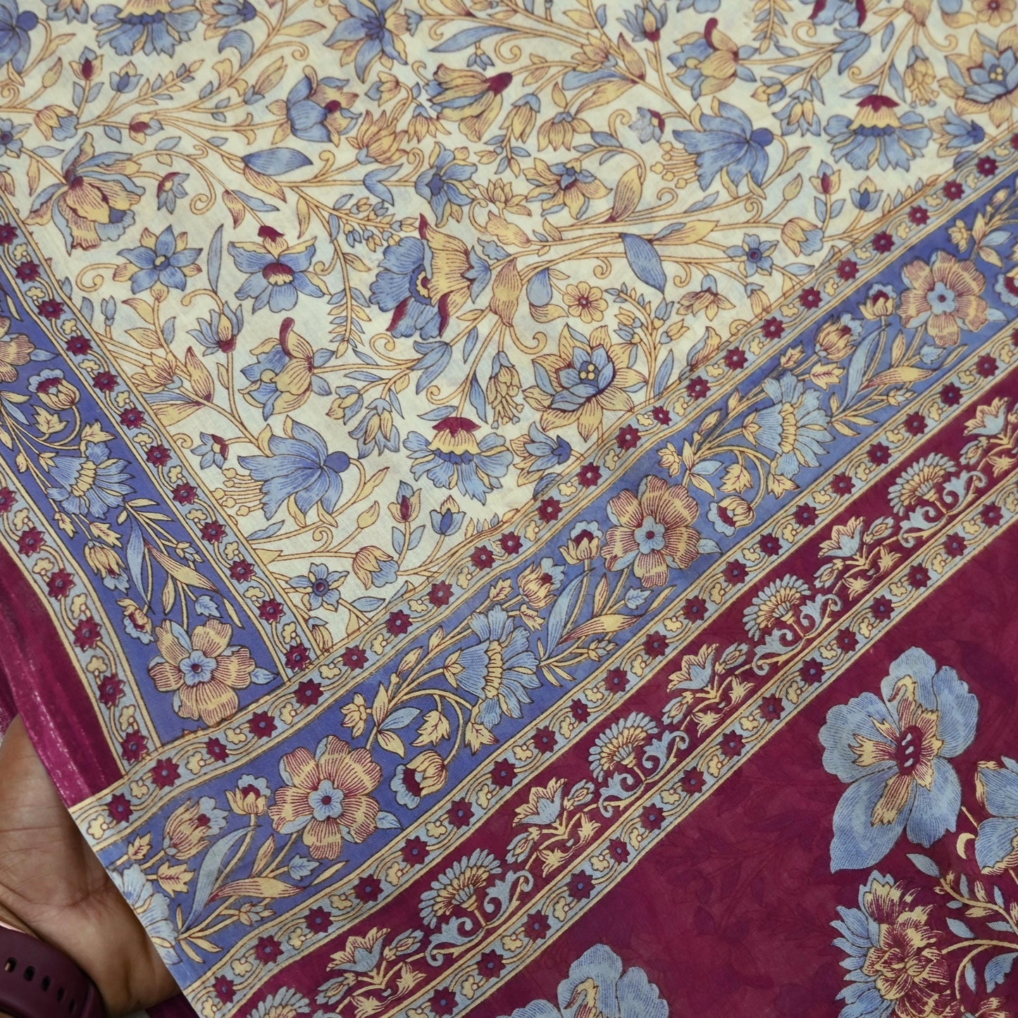 Indian Vintage Sari Ivory & Pink Printed Pure Cotton Saree Craft Fabric 5Yd Soft Sewing Sarong Wrap Boho Floral Dress making Crafting