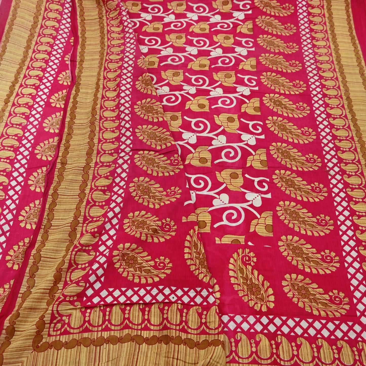 Indian Vintage Sari Pink Printed Pure Cotton Sarees 5Yd Craft Fabric Sewing Sarong Wrap Boho Upcycle quilting Dress making Crafting