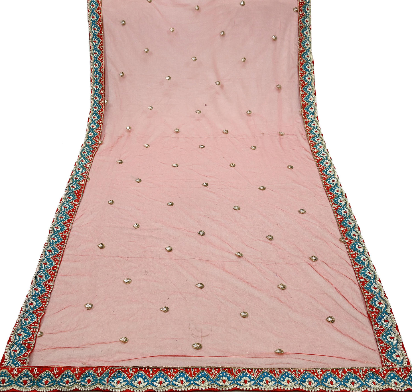 Indian Pre-owned Heavy Wedding Red Net/Mesh/ Velvet Hand Embroidered Lehenga/Dupatta Designer By Anamika Khanna Bridal Wear