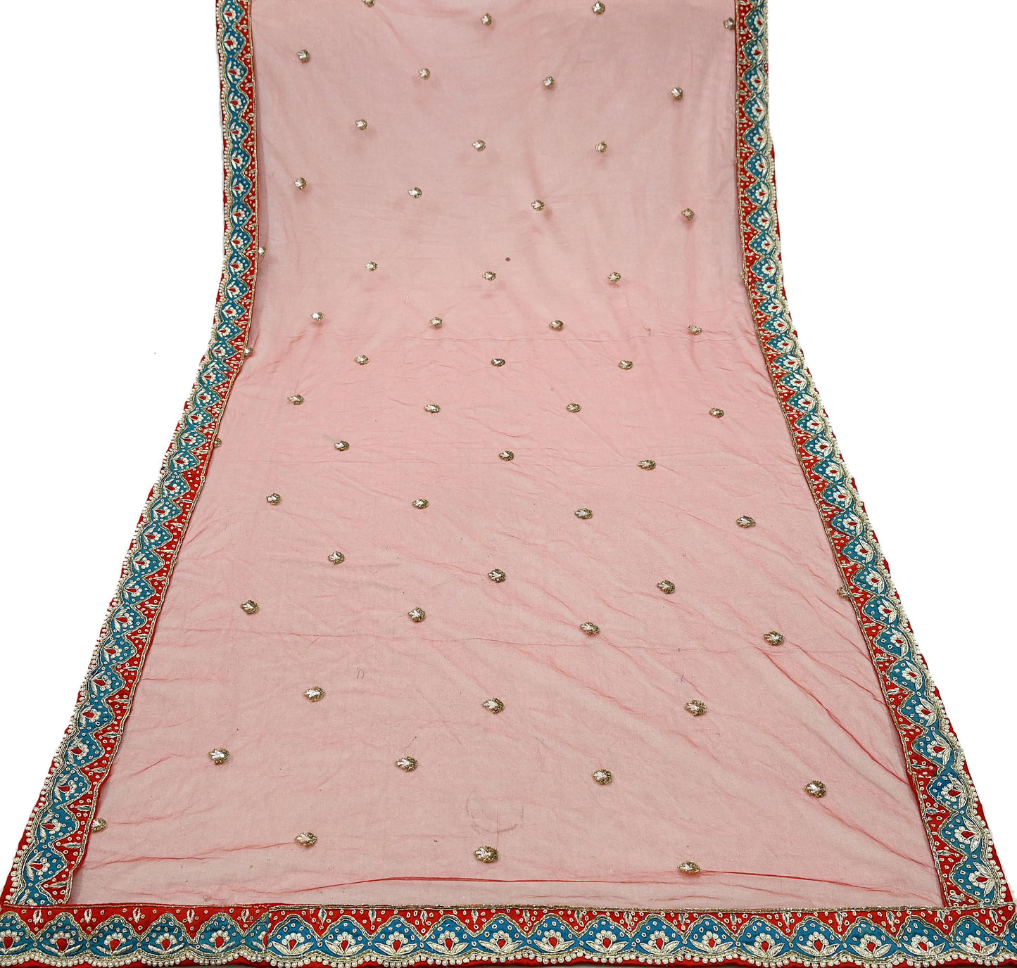Indian Pre-owned Heavy Wedding Red Net/Mesh/ Velvet Hand Embroidered Lehenga/Dupatta Designer By Anamika Khanna Bridal Wear