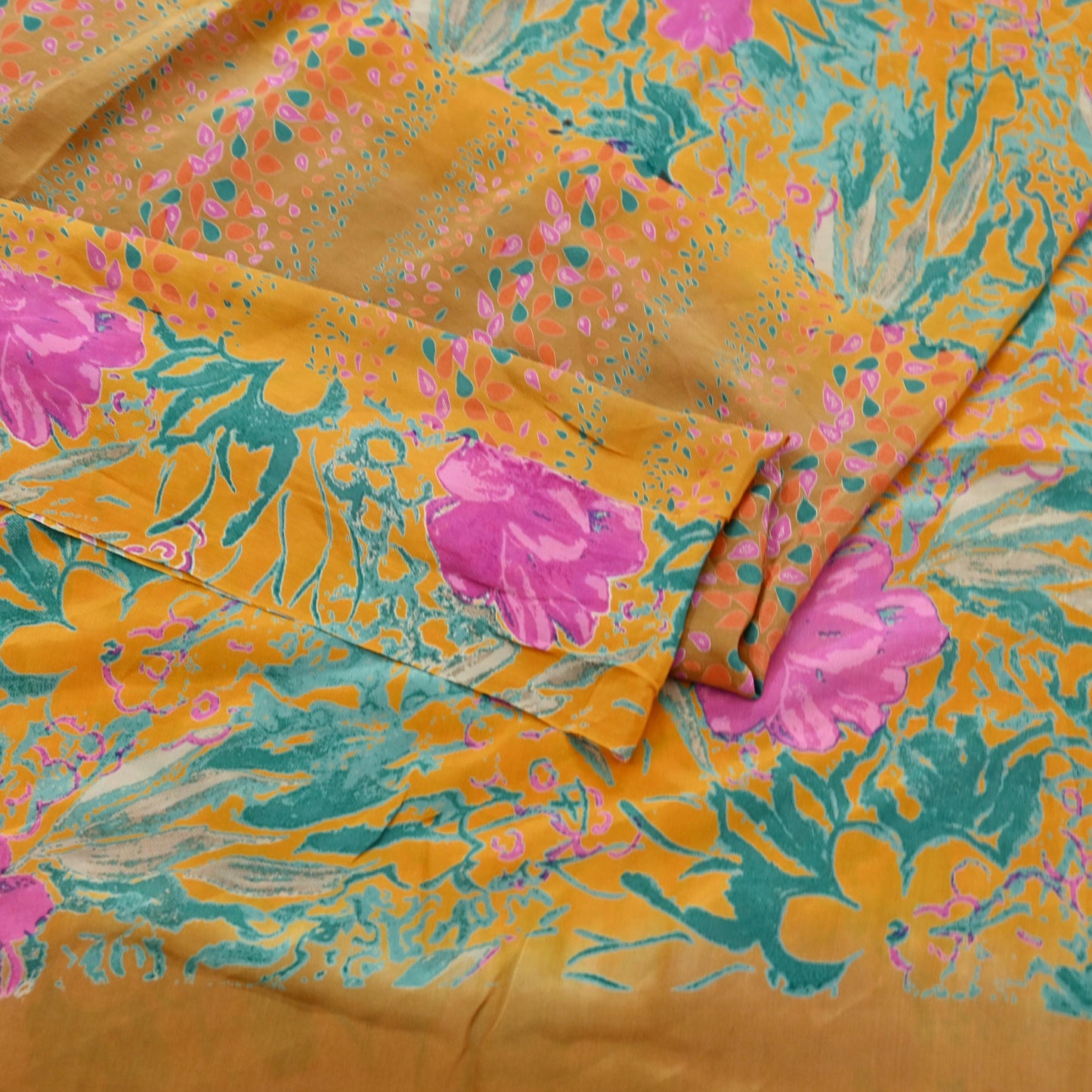 Indian Vintage Sari Beige Pure Crepe Silk Printed Sarees 5yd Sewing Floral Soft Craft Fabric Wrap Dress making Crafting Quilting Used