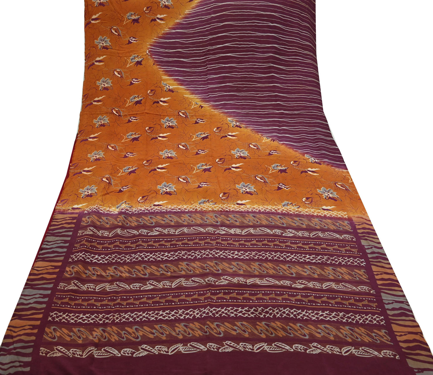 Indian Vintage Saree Pure Crepe Silk Block Printed Sari 5yd Sewing Floral Soft Craft Fabric Wrap Fashion Dress making Crafting