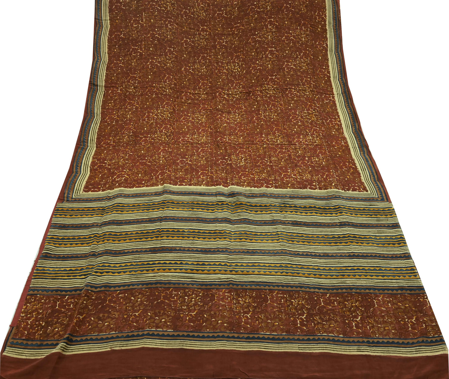 Indian Vintage Brown Saree Pure Crepe Silk Printed Sari 5yd Sewing Floral Soft Craft Fabric Wrap Dress Making Crafting Quilting