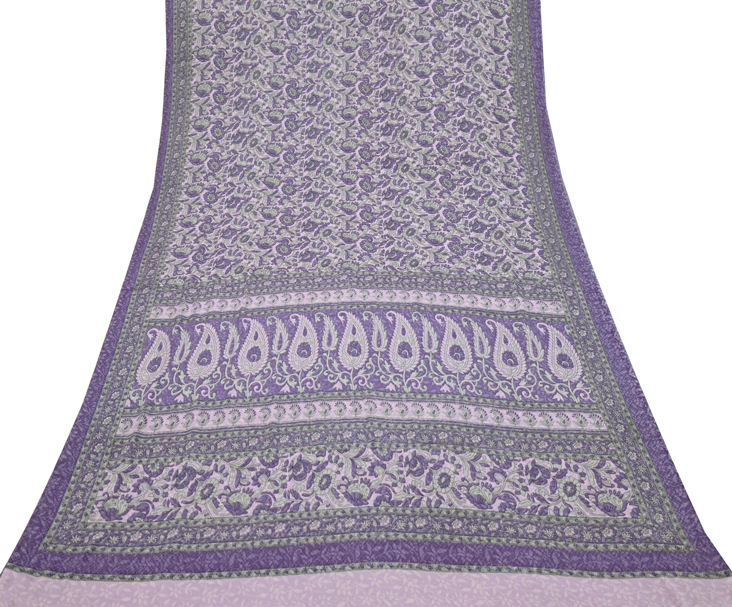 Indian Vintage Pink & Purple Saree Moss Crepe Printed Sari 6yd Sewing Soft Craft Fabric Dressmaking Quilting Upcycle Used For Crafting