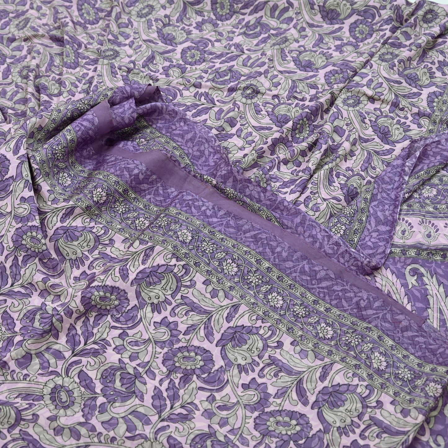 Indian Vintage Pink & Purple Saree Moss Crepe Printed Sari 6yd Sewing Soft Craft Fabric Dressmaking Quilting Upcycle Used For Crafting