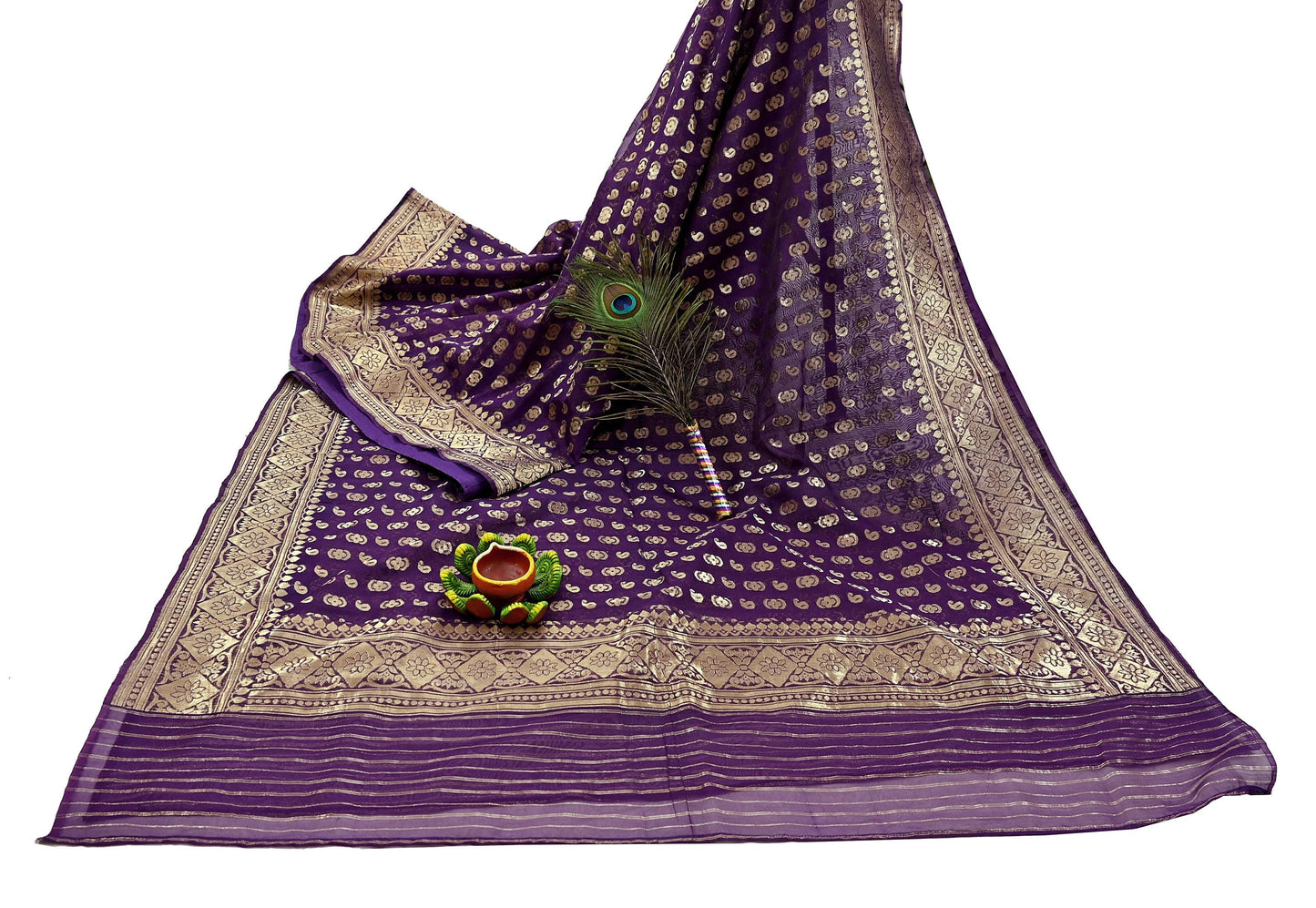 Indian Vintage Purple Heavy Sari Wedding Pure Organza Silk Hand Woven Banarasi Sarees Zari 5Yd Ethnic Dress Making Crafting