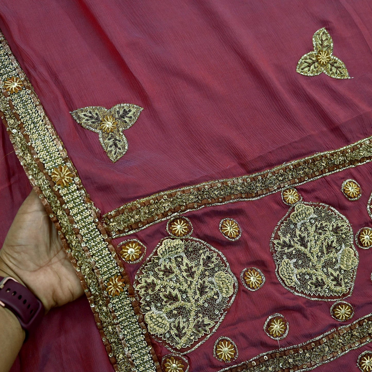Indian Vintage Heavy Sarees Purple & Peach Pure Silk Hand Embroidered Sari Fabric 5Yd Sewing Ethnic Zardozi/dabka zari Wedding sarees