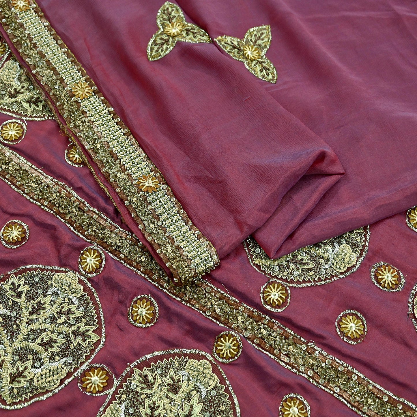 Indian Vintage Heavy Sarees Purple & Peach Pure Silk Hand Embroidered Sari Fabric 5Yd Sewing Ethnic Zardozi/dabka zari Wedding sarees