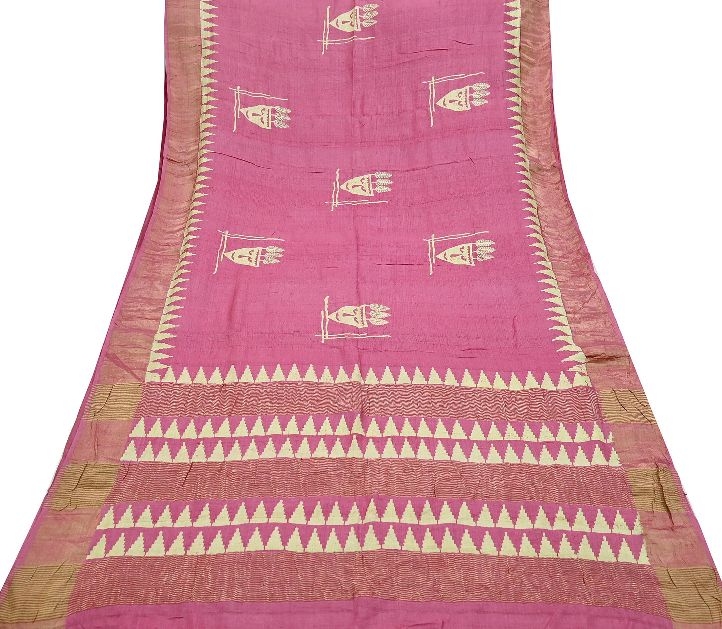 Indian Vintage Pink Saree Pure Khadi Silk Handloom Woven Zari Sari Craft Fabric 5yd Ethnic Wear Border Dress making Upcycle