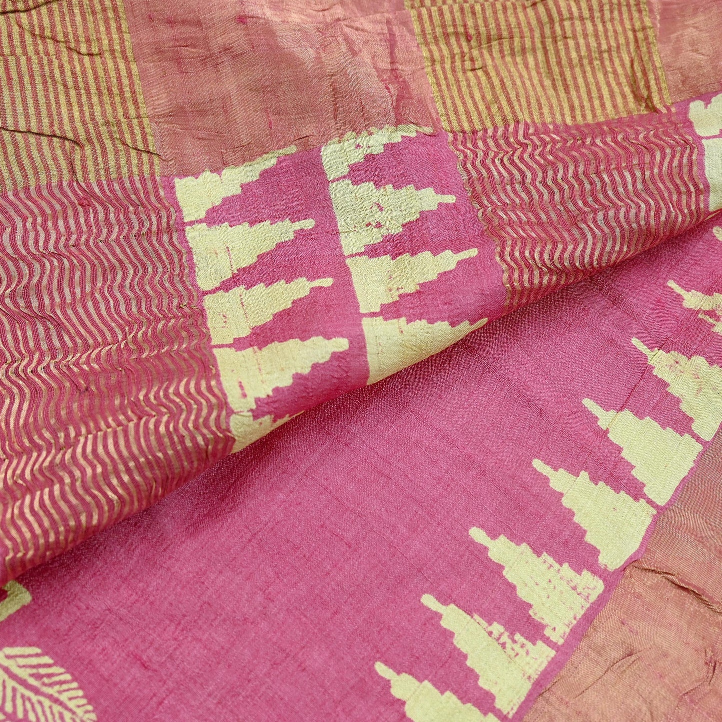 Indian Vintage Pink Saree Pure Khadi Silk Handloom Woven Zari Sari Craft Fabric 5yd Ethnic Wear Border Dress making Upcycle