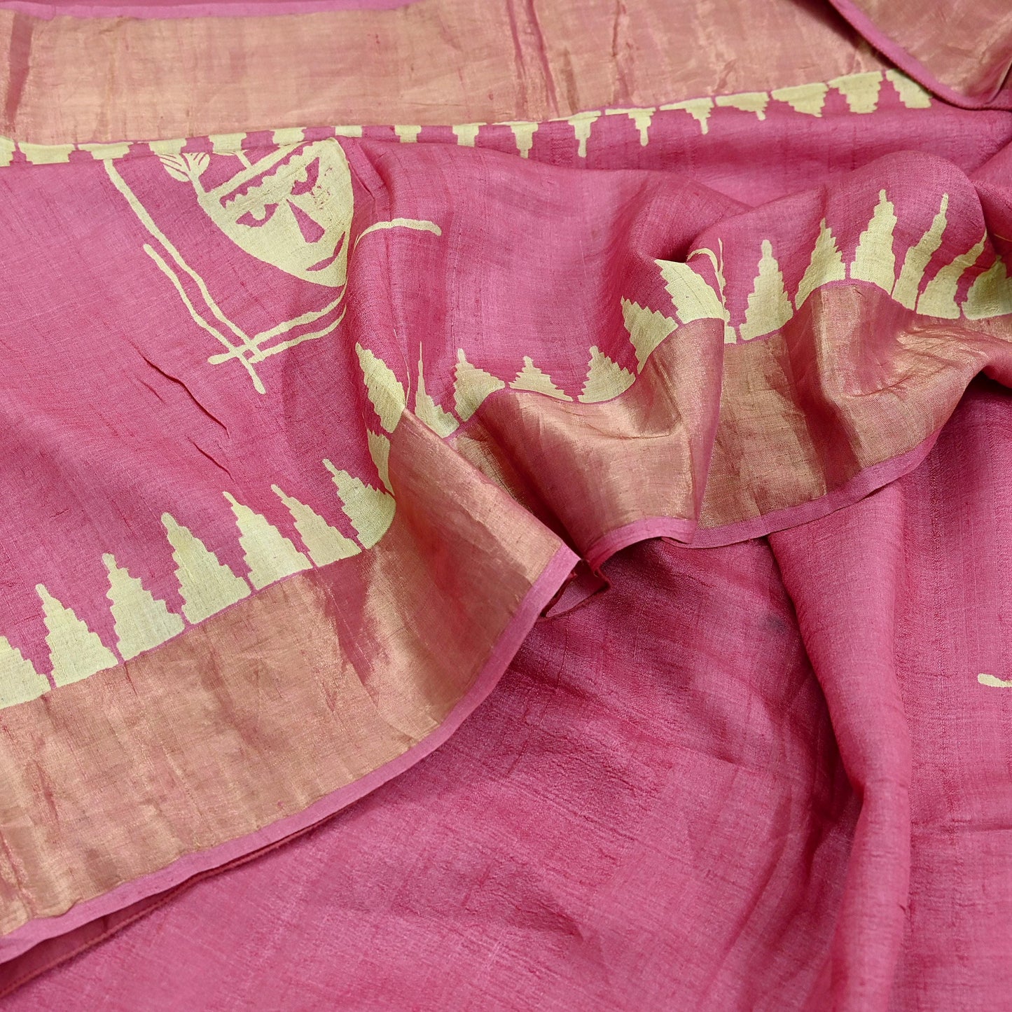 Indian Vintage Pink Saree Pure Khadi Silk Handloom Woven Zari Sari Craft Fabric 5yd Ethnic Wear Border Dress making Upcycle