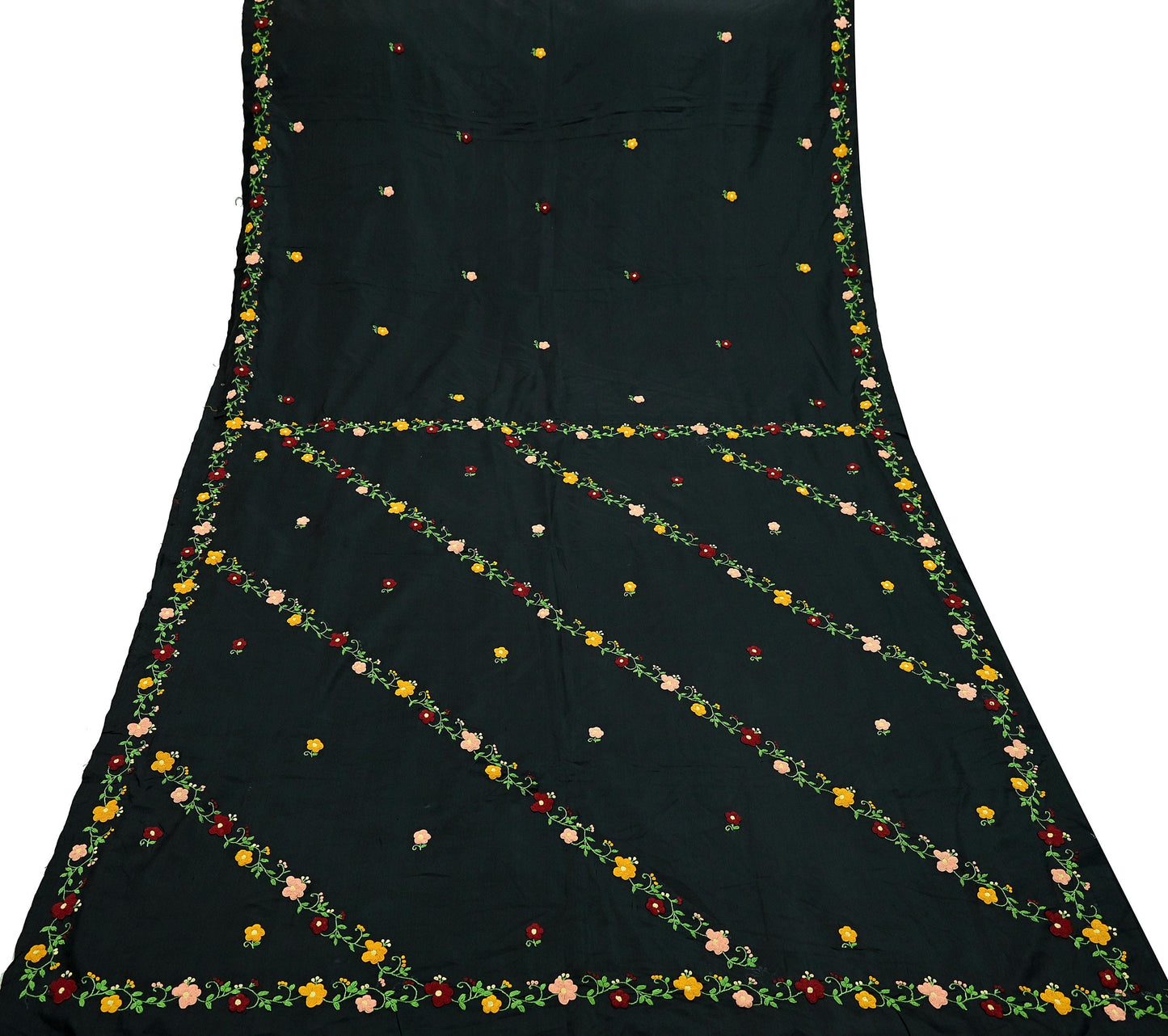 Indian Vintage Sari Black Pure Silk Hand Embroidered Saree Craft Fabric 5Yd Sewing Soft Ethnic Dress Making Bollywood saree