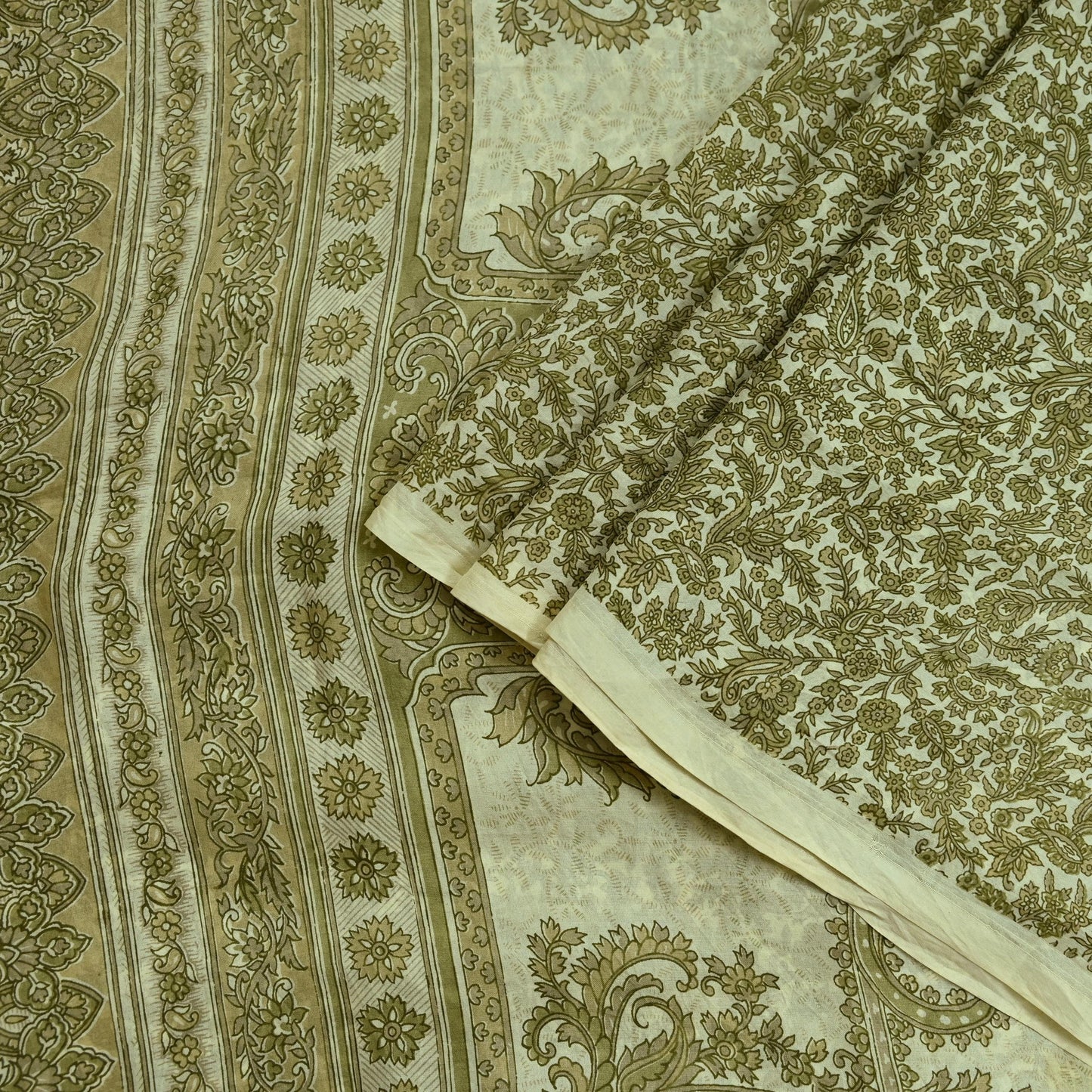 Indian Vintage Ivory Saree Pure Silk Printed Sari 5yd Sewing Craft Fabric Dress Making Soft Crafting Quilting Quilting Upcycle Paisley