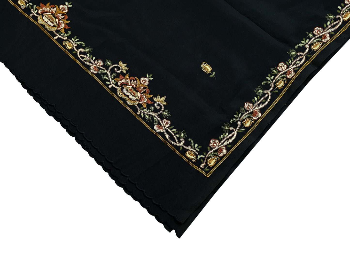 Indian Vintage Black Dupatta Long Stole Crepe Embroidered Scarves Veil Scarf Wrap Hippie Boho