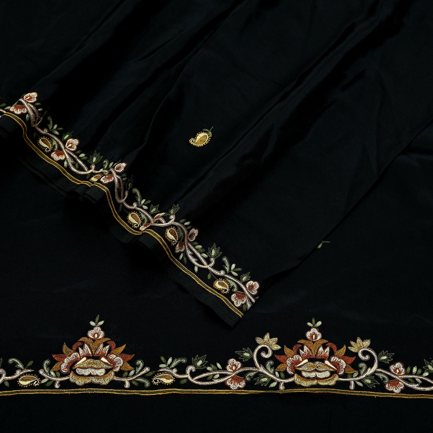 Indian Vintage Black Dupatta Long Stole Crepe Embroidered Scarves Veil Scarf Wrap Hippie Boho