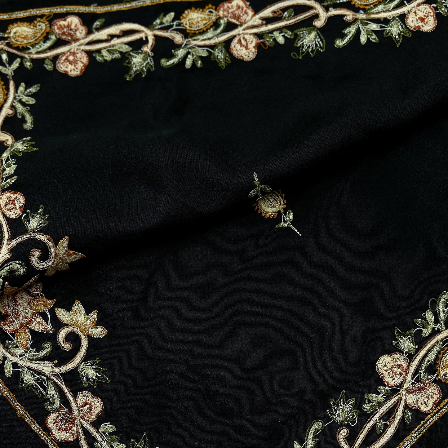 Indian Vintage Black Dupatta Long Stole Crepe Embroidered Scarves Veil Scarf Wrap Hippie Boho
