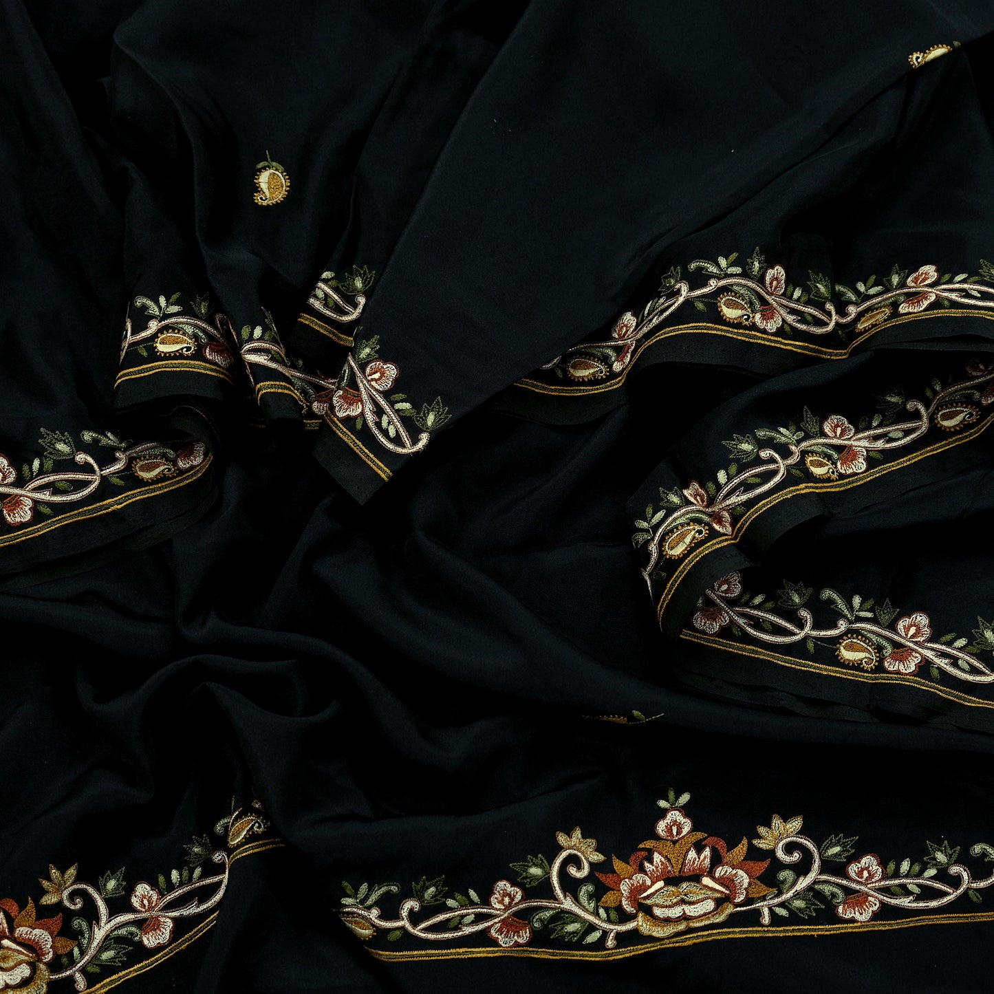 Indian Vintage Black Dupatta Long Stole Crepe Embroidered Scarves Veil Scarf Wrap Hippie Boho