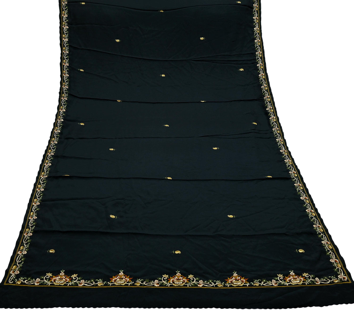 Indian Vintage Black Dupatta Long Stole Crepe Embroidered Scarves Veil Scarf Wrap Hippie Boho