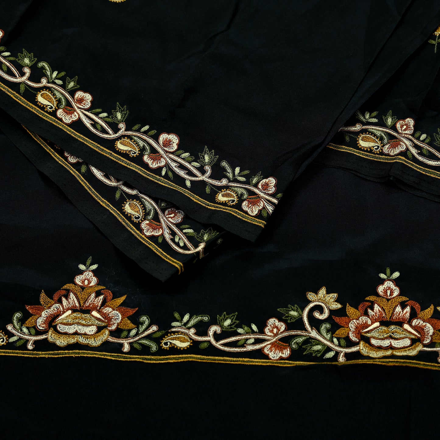 Indian Vintage Black Dupatta Long Stole Crepe Embroidered Scarves Veil Scarf Wrap Hippie Boho