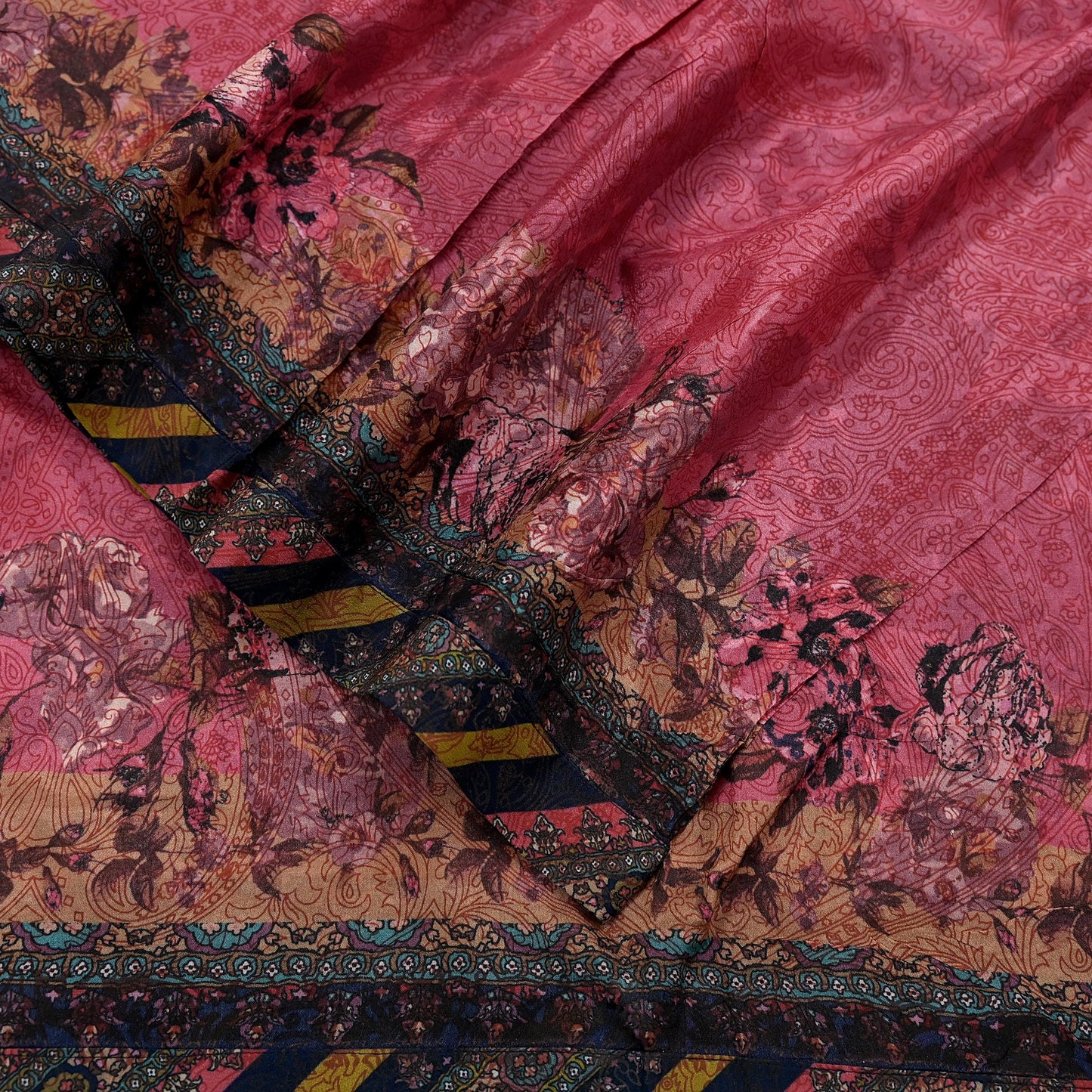 Women Indian Vintage Dupatta Pink Long Stole Pure silk Printed Dupatta Veil Scarves soft Boho Wrap Dressmaking Floral Design
