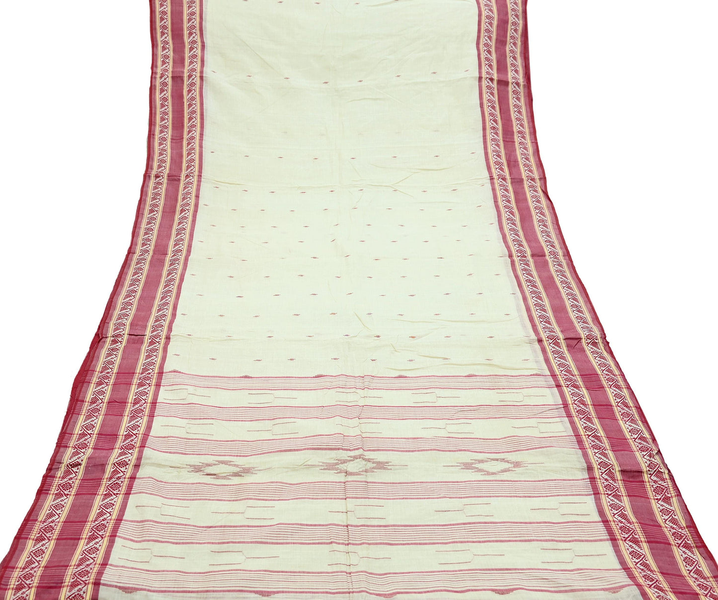 Indian Vintage Sari Ivory Pure Cotton Bengali Handloom Tant Sarees Craft Fabric 5Yd Sewing Soft Crafting Dress making Upcycle Quilting