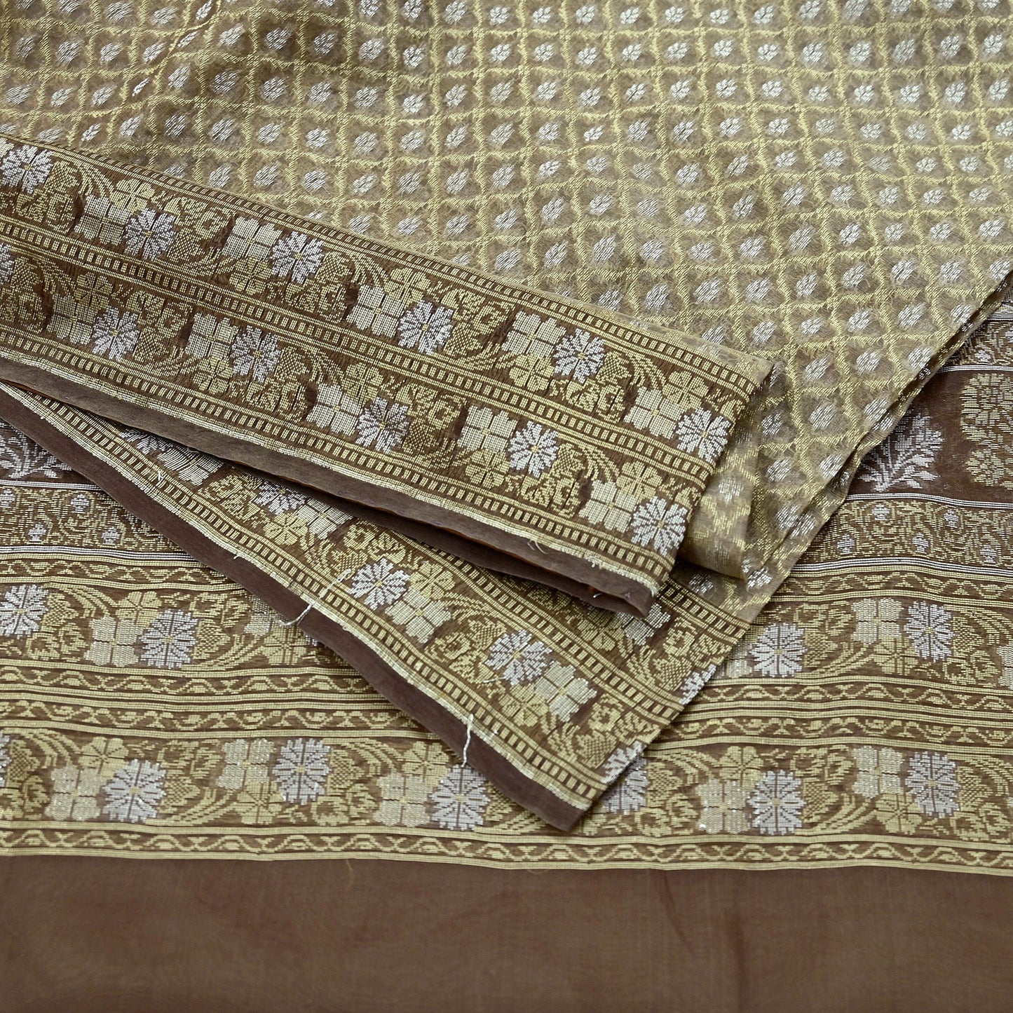 Indian Vintage Sari Brown 100% Pure Silk Hand Woven Sarees Craft Fabric 5Yd Ethnic Sewing Dress making Crafting Quilting Upcycle