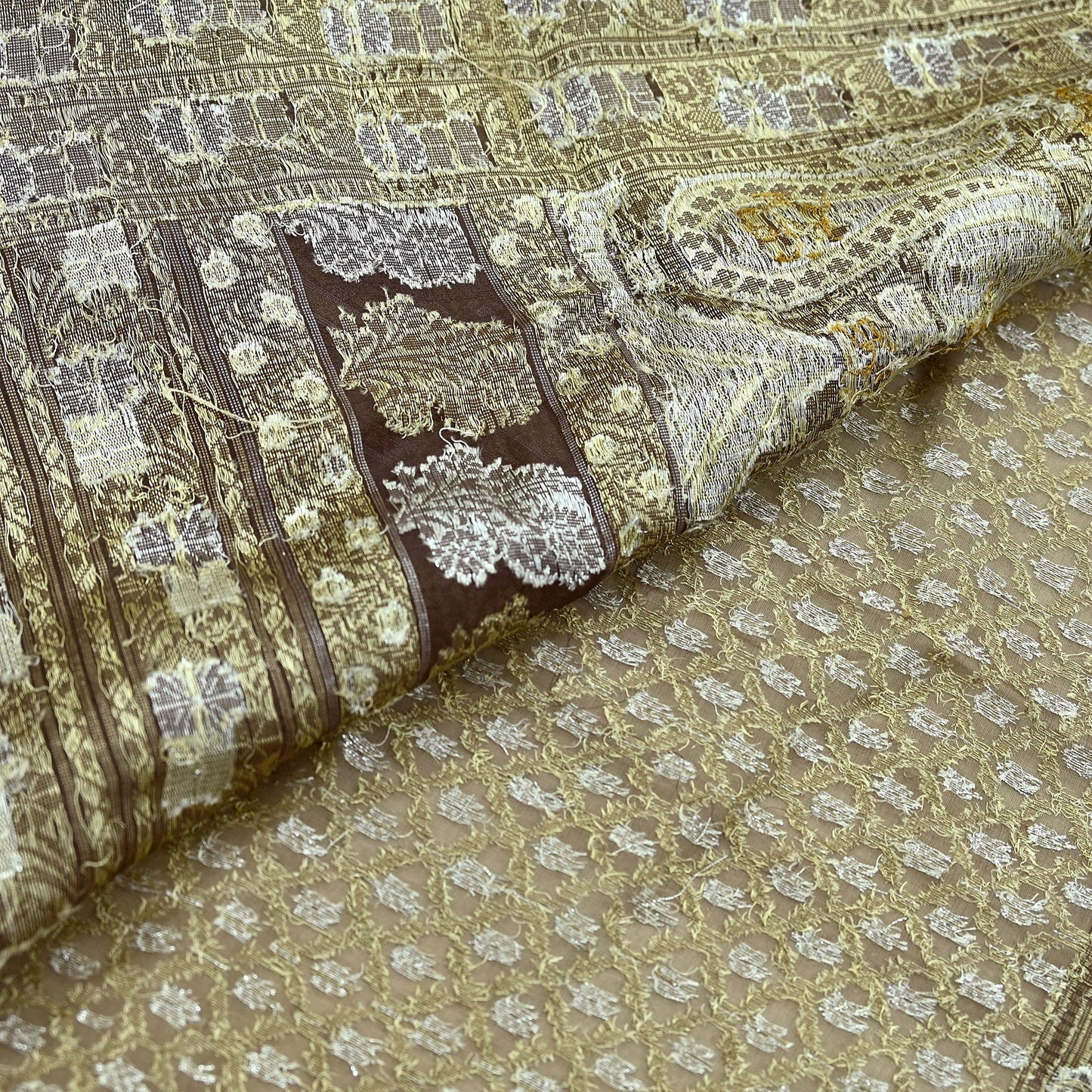 Indian Vintage Sari Brown 100% Pure Silk Hand Woven Sarees Craft Fabric 5Yd Ethnic Sewing Dress making Crafting Quilting Upcycle