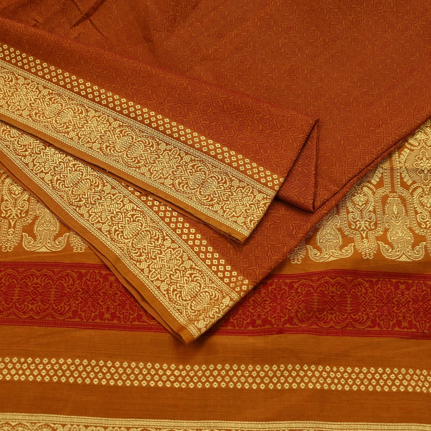 Indian Vintage Saree Mustard 100% Pure Silk Hand Woven Sari Craft Fabric 5Yd Ethnic Floral Dress making Crafting Upcycle Quilting Bollywood