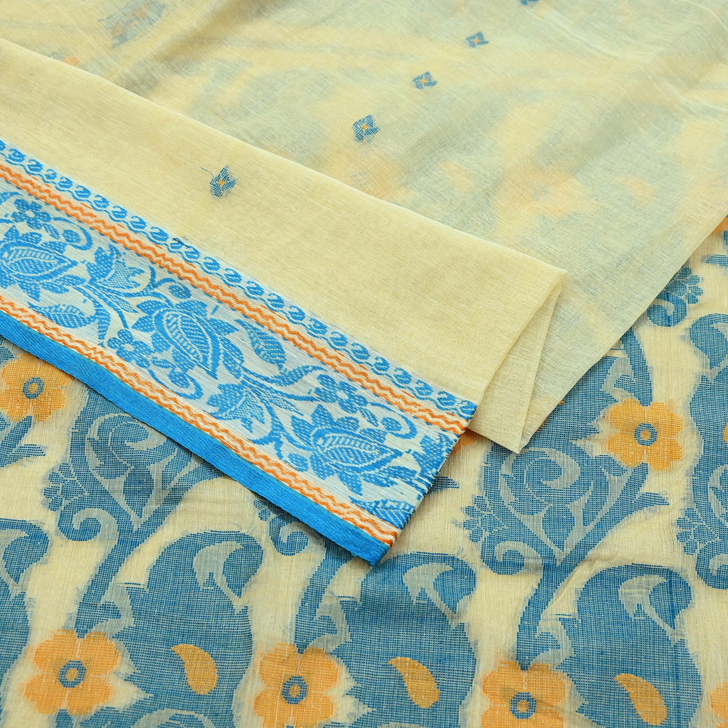 Indian Vintage Sari Beige Pure Cotton Hand Woven Sarees Craft Fabric 5yd Ethnic Floral Crafting Upcycle Quilting Dress Making Quilting