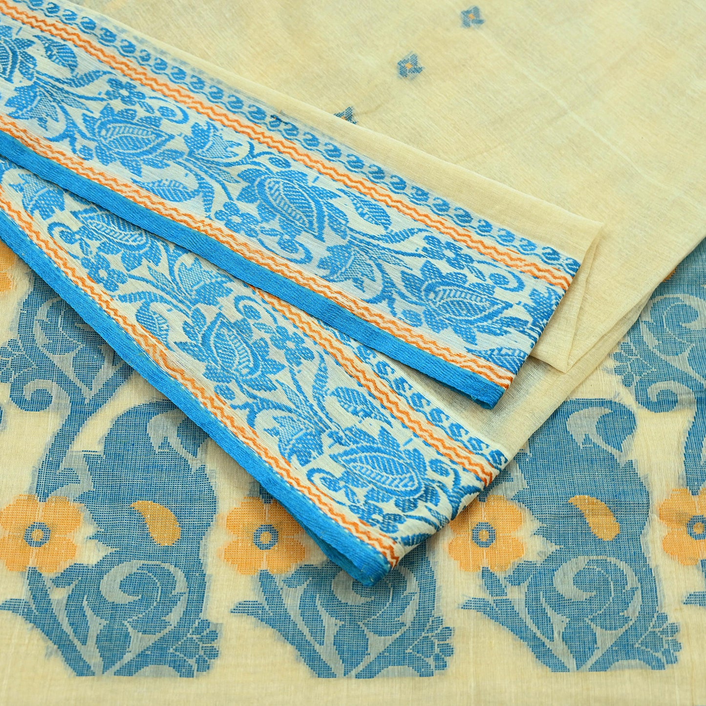 Indian Vintage Sari Beige Pure Cotton Hand Woven Sarees Craft Fabric 5yd Ethnic Floral Crafting Upcycle Quilting Dress Making Quilting