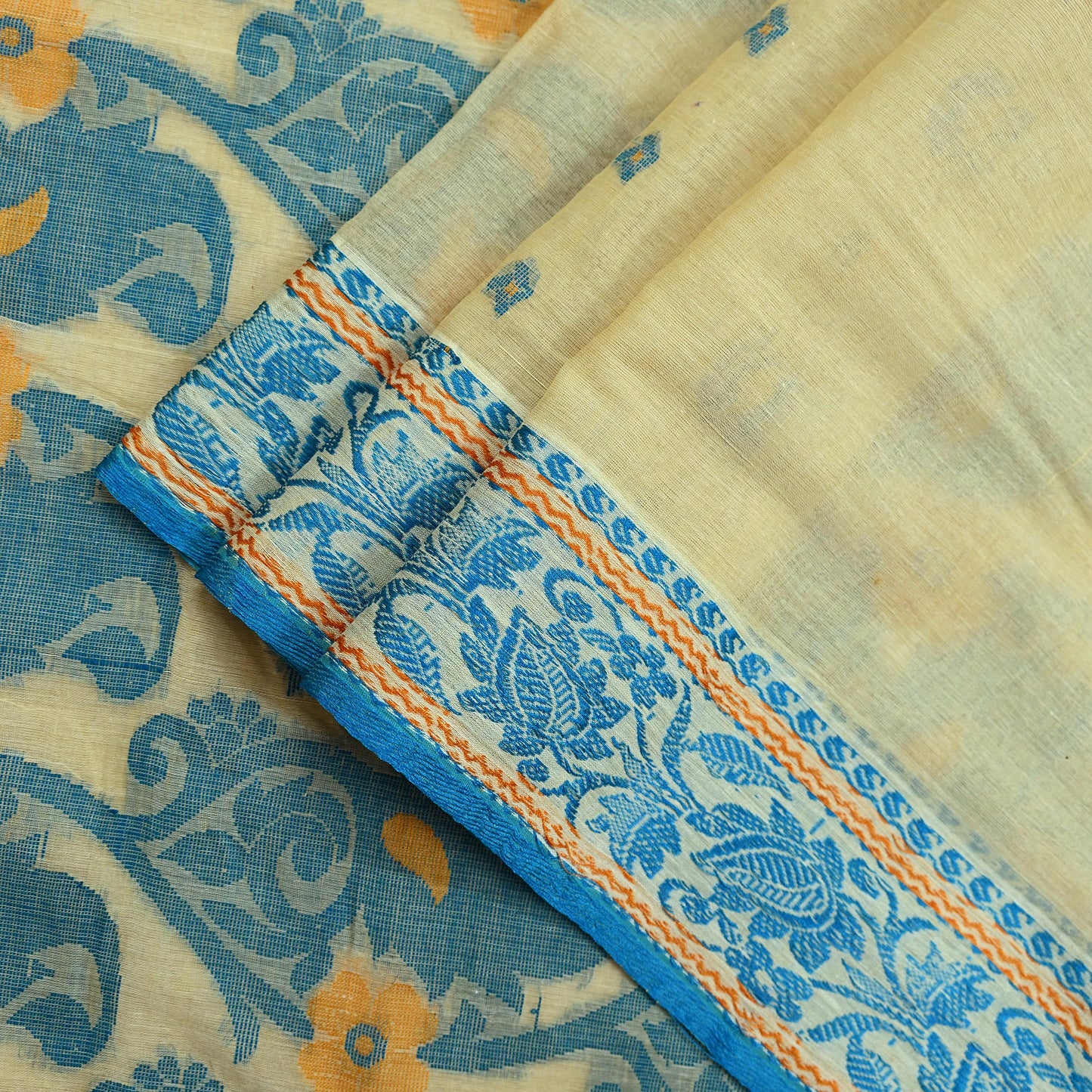 Indian Vintage Sari Beige Pure Cotton Hand Woven Sarees Craft Fabric 5yd Ethnic Floral Crafting Upcycle Quilting Dress Making Quilting