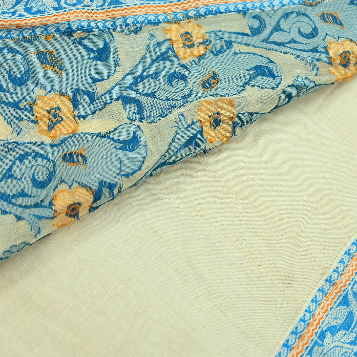 Indian Vintage Sari Beige Pure Cotton Hand Woven Sarees Craft Fabric 5yd Ethnic Floral Crafting Upcycle Quilting Dress Making Quilting