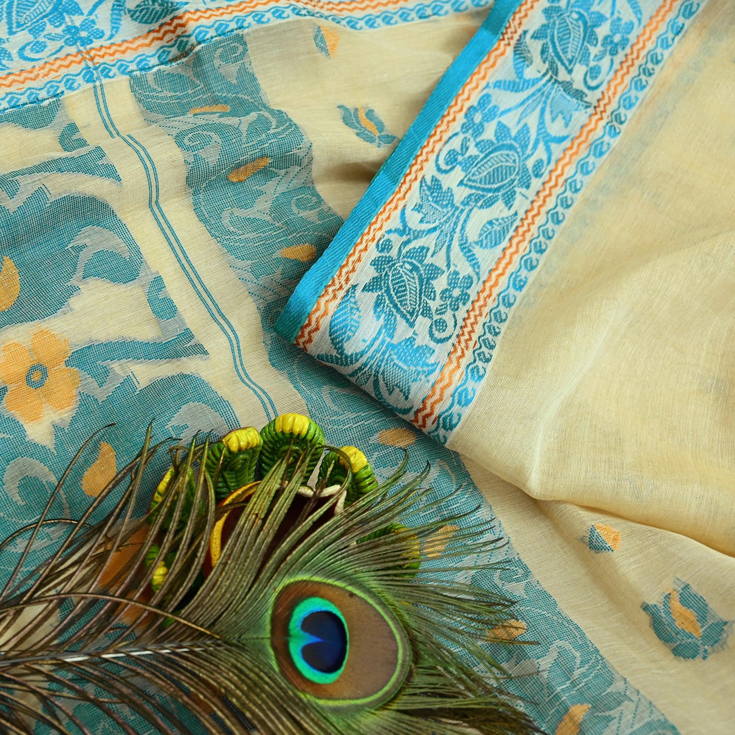 Indian Vintage Sari Beige Pure Cotton Hand Woven Sarees Craft Fabric 5yd Ethnic Floral Crafting Upcycle Quilting Dress Making Quilting