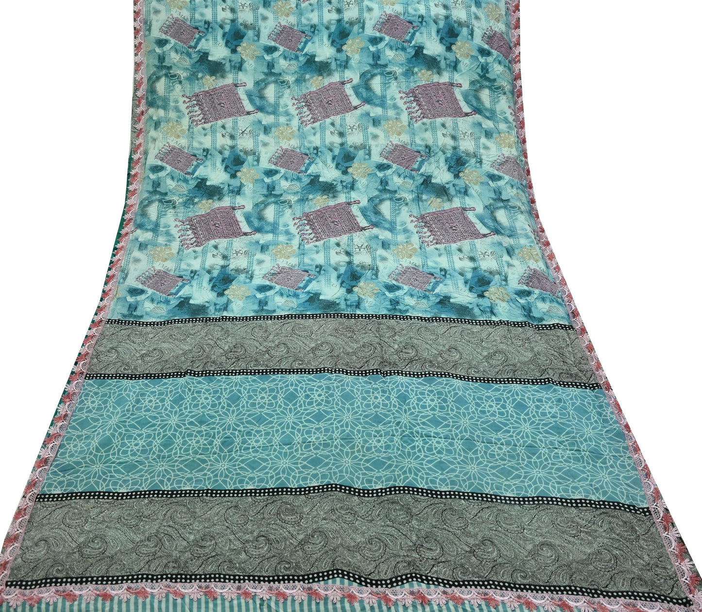 Indian Vintage Sari Blue Pure Crepe Silk Printed Saree 5yd Sewing Floral Soft Craft Fabric Wrap Dress making Crafting Quilting