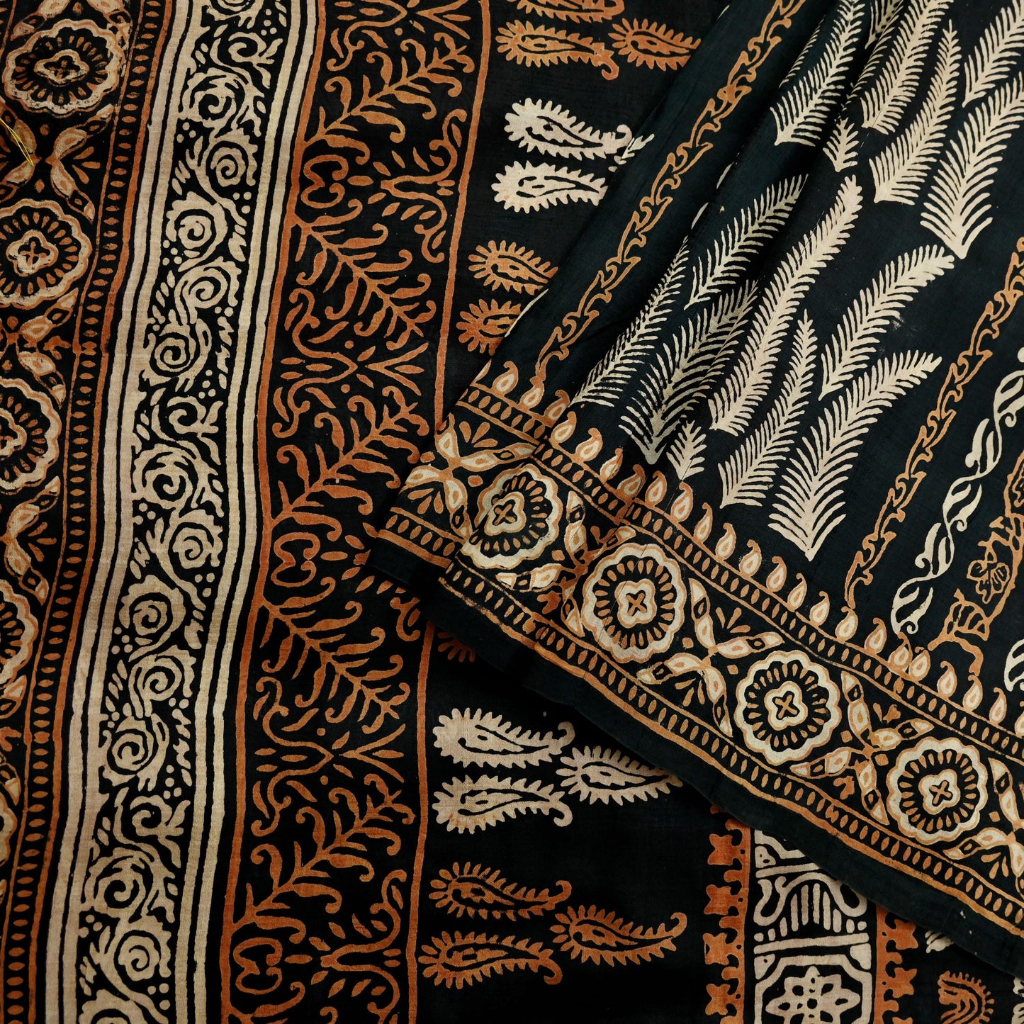Indian Vintage Sari Black & Red Pure Silk Block Printed Sarees 5yd Sewing Craft Fabric Dress Making Soft Quilting Crafting Upcycle Used