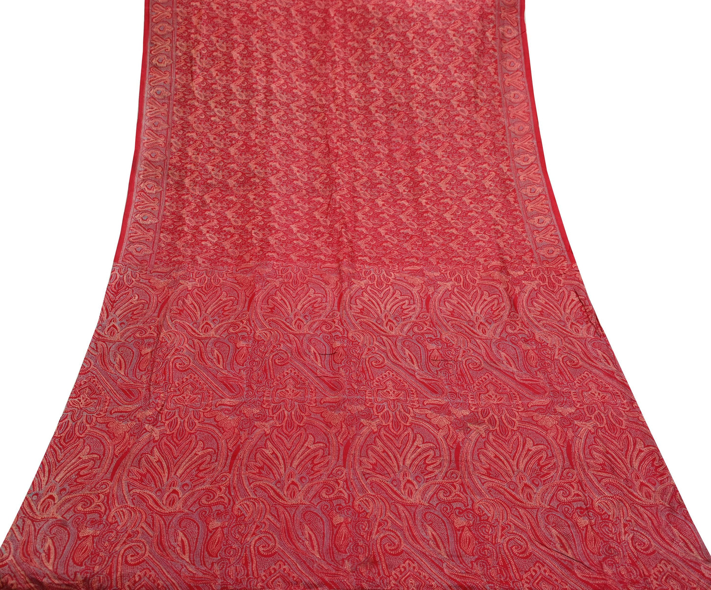 Indian Vintage Sari Red 100% Pure Silk Printed Saree Craft Fabric 6yd Sewing DressMaking Soft Floral Crafting Quilting Upcycle