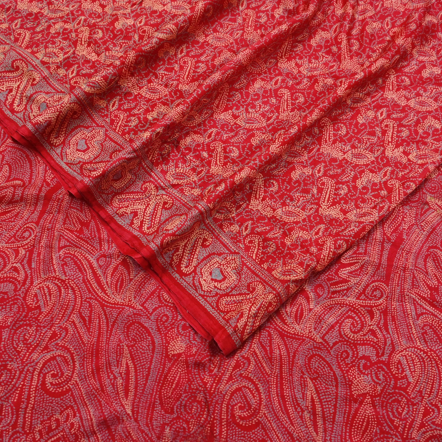 Indian Vintage Sari Red 100% Pure Silk Printed Saree Craft Fabric 6yd Sewing DressMaking Soft Floral Crafting Quilting Upcycle