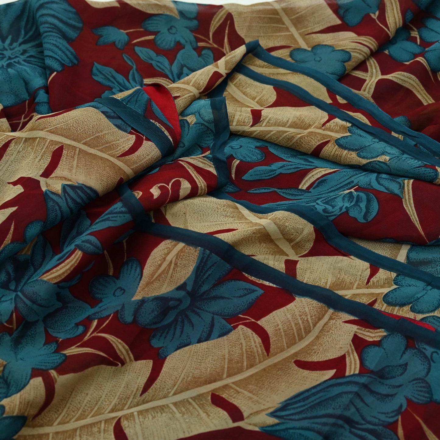 Women Vintage Sari Green & Maroon Pure Georgette Silk Printed Saree Craft Fabric Sewing 5Yard Soft Light Dress Making Floral